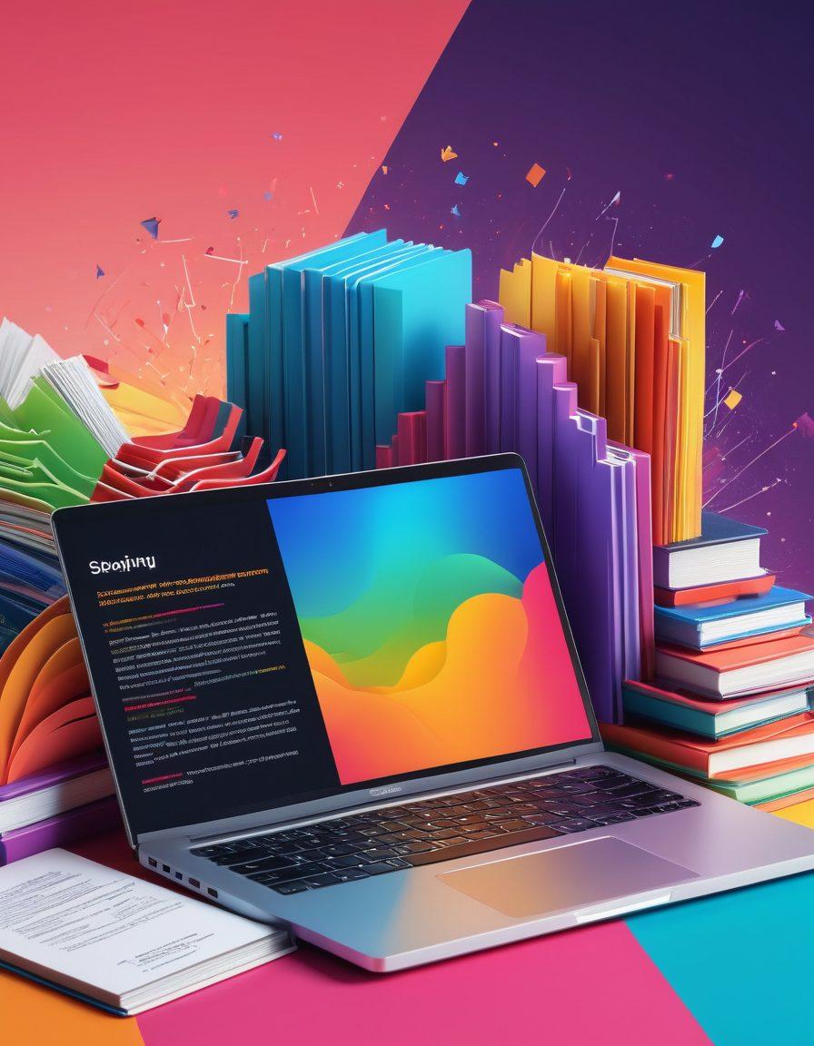 A vibrant collage of tech-related resources such as books, online courses, and coding tools, visually organized to transition from a novice level on the left to an expert level on the right. Include elements like a laptop, a stack of programming books, and infographics showing skill progression. The background should be a gradient of colors, symbolizing growth and learning, with digital icons representing technology. super-realistic. vibrant colors. 3D.